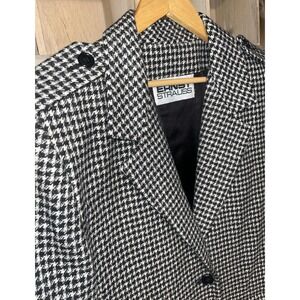 Vintage Houndstooth Wool Long Coat Women's 10 Lined Ernst Strauss USA Made Union